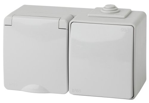 Блок накладной Эра Эксперт розетка 1-м.+выключатель 1-кл. IP65 серый картинка